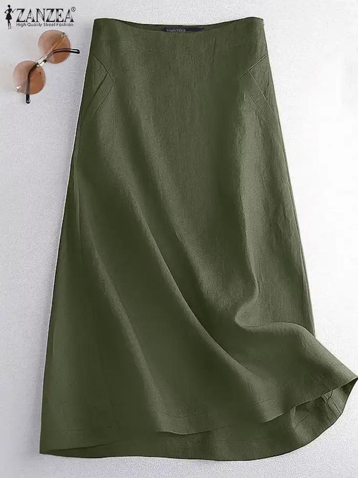 ZANZEA Vintage Jupe ample femmes couleur unie cheville longueur jupes femme décontracté mode Robe ta