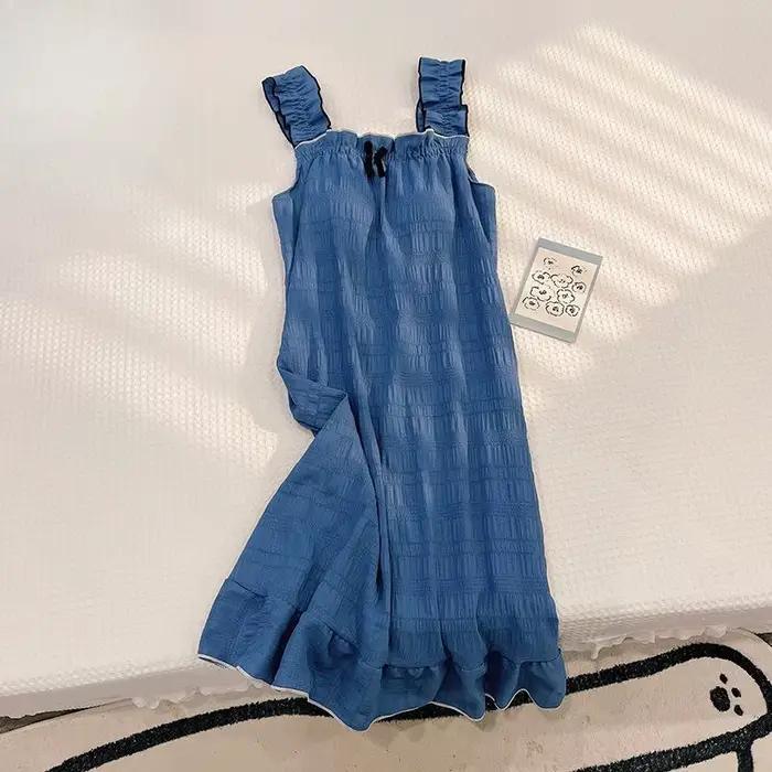 Nouvelle Arrivée Été : Robe de Nuit Mi-Longue Style Doux et Mignon avec Coussinets de Poitrine, Pyja