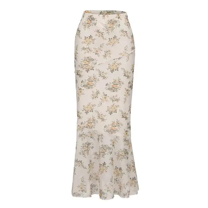 2025 fleur imprimé jupe Midi taille haute jupes longues pour les femmes Vintage Streetwear jupe été 
