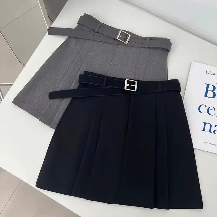 Lucyever Preppy Style a-ligne jupe pour femmes été nouvelle taille haute noir gris jupes plissées fe