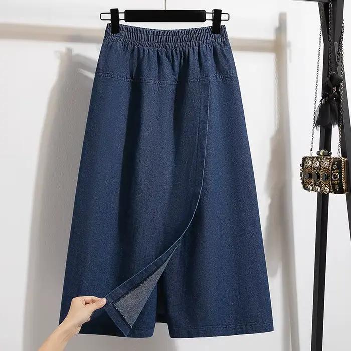 Jupe en jean taille haute trapèze mini-midi grande taille pour femme, mode automne, pour petites tai