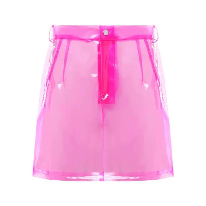 Jupe mini transparente en PVC pour femme, taille haute, plissée, coupe trapèze, idéale pour la plage
