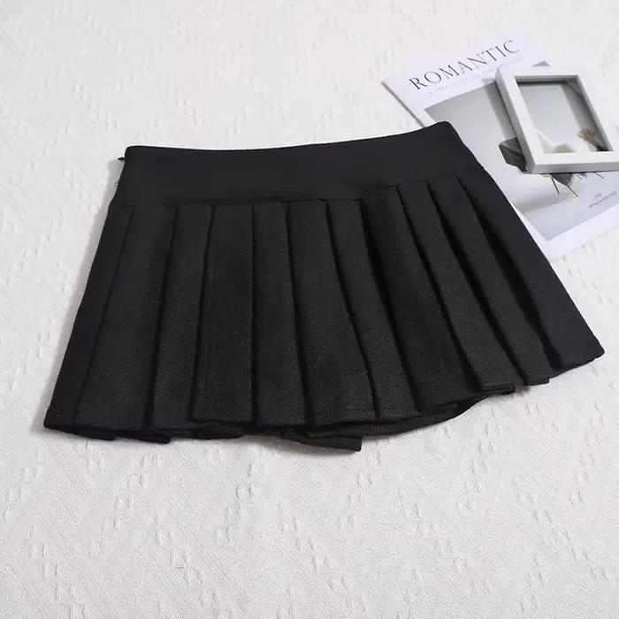 Mini Jupe Plissée en Laine pour Femme, Taille Basse, Fente Latérale, Plissée Boxy, Y2K, Mini-343, Te
