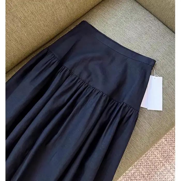 Jupe trapèze taille haute, tissu mixte, mélange de lin, Design plissé, grande jupe mi-longue, recomm