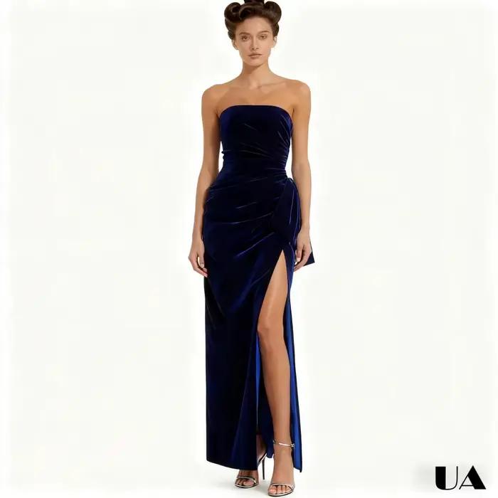 Robe de bal fourreau longue Simple sans bretelles, robe de soirée drapée unie de taille sur mesure, 