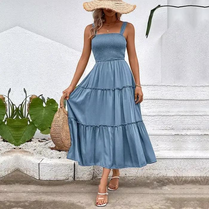 Épissé ​ ​ Jupe 2025, nouveau Style pour femmes, couleur unie, Simple, bretelles, robe sans manches,