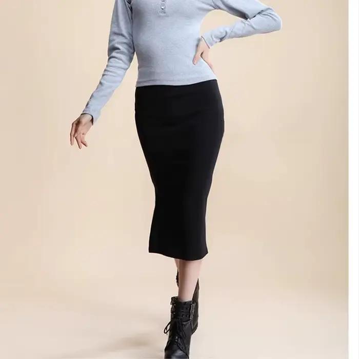 Hiver femmes jupe taille haute Stretch crayon longue fente avant fente une ligne décontracté Style c