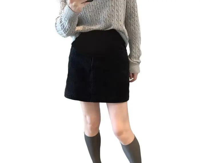 Jupe courte de maternité en velours côtelé, rétro, taille haute, soutien du ventre, ample, Slim, cra