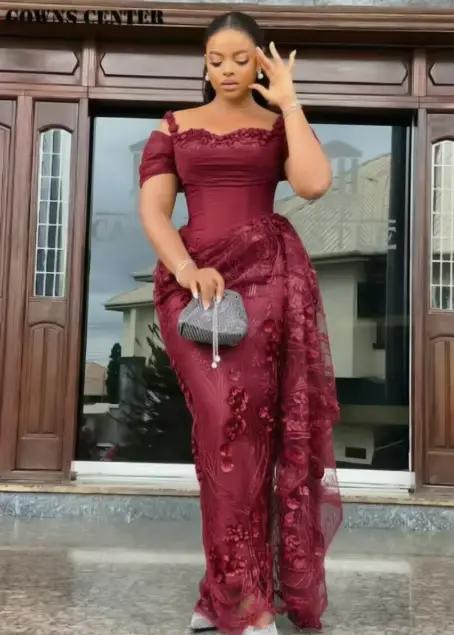 Superbes robes de soirée en dentelle marron, robe de mariée traditionnelle africaine, robe de luxe e