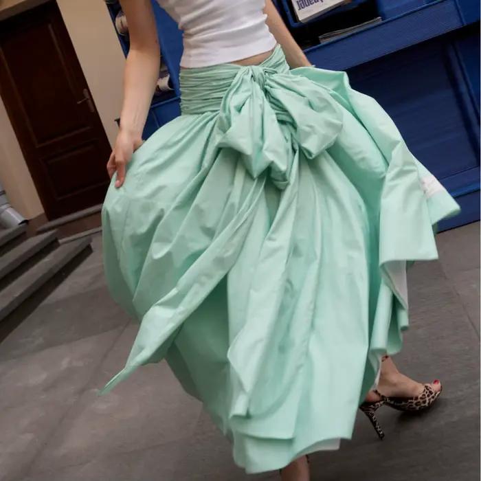Jupe de soirée moderne en taffetas à volants, taille haute avec grand nœud, pour femmes, style urbai