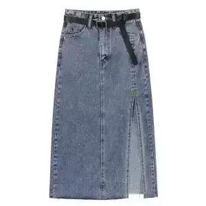 Jupe en jean de style coréen pour femme, fermeture éclair, taille haute, ligne A, mode modeste, prom