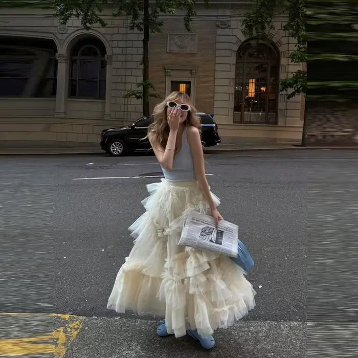 Jupe en tulle à plusieurs couches, jupe trapèze taille haute en tissu polyester doux, parfaite pour 