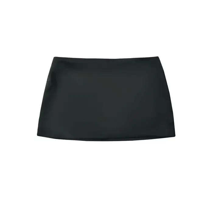 Mini-jupe pantalon femme effet satin mat, petite jupe mi-longue en satin de soie rafraîchissant pour
