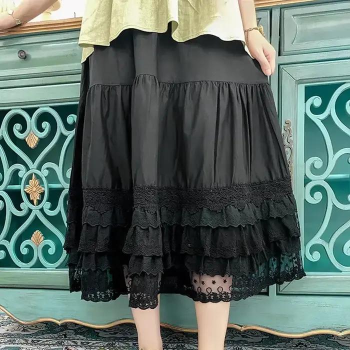 Mori Girl-Jupe en dentelle douce pour femme, taille élastique, sous-jupe en coton, jupon midi prince