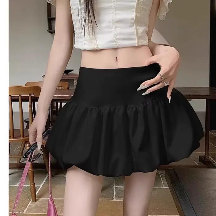 Jupe courte trapèze taille haute pour femme, style ballet, couleur unie, avec doublure, coupe lanter