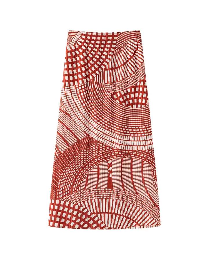 Jupe plissée Miyake rouge imprimée, nouvelle collection été 2026, élégante, polyvalente, amincissant