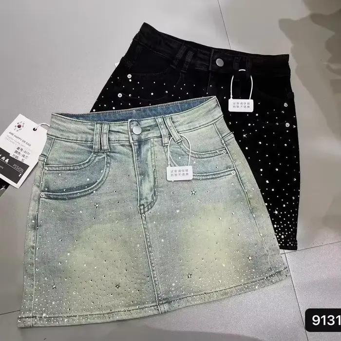 Jupe en jean à strass pour femmes, nouvelle jupe fourreau rétro amincissante, ligne a, été