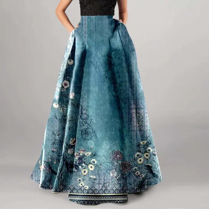 Jupe longue à imprimé bohème pour femmes, style boho, motif floral, taille haute, plissée, maxi, été