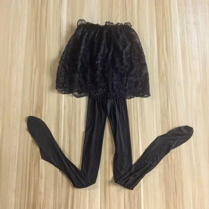 Mini-jupe transparente sexy en dentelle pour femme avec collants effet peau lisse et brillant 3D, id