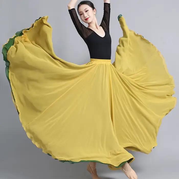 Jupe de danse classique en mousseline de soie double face pour femme, grande balançoire résistante, 