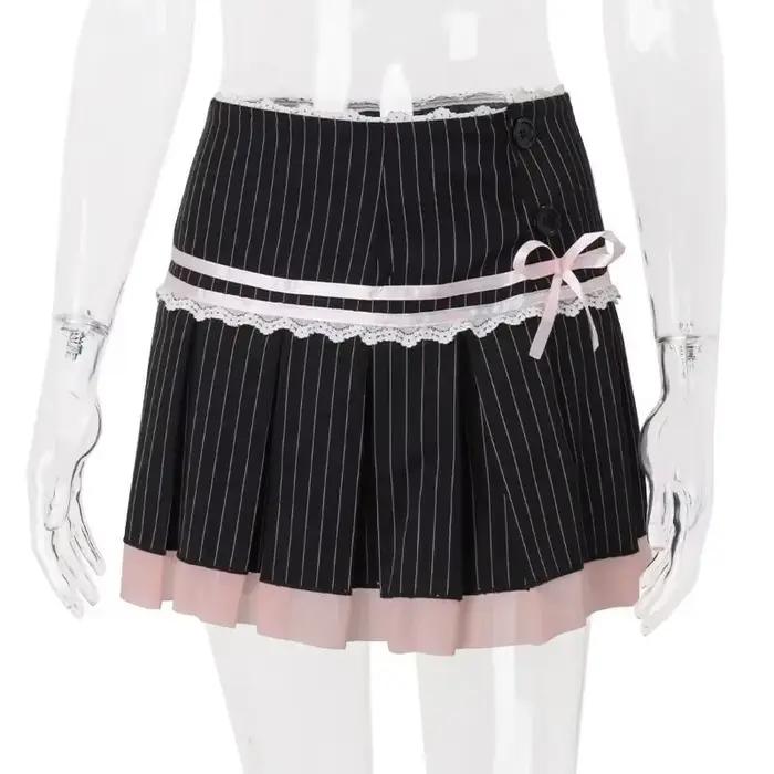 Jupe en dentelle rayée pour femme, jupe plissée à fleurs d'été, jupe style Hot Girl, jupe JK