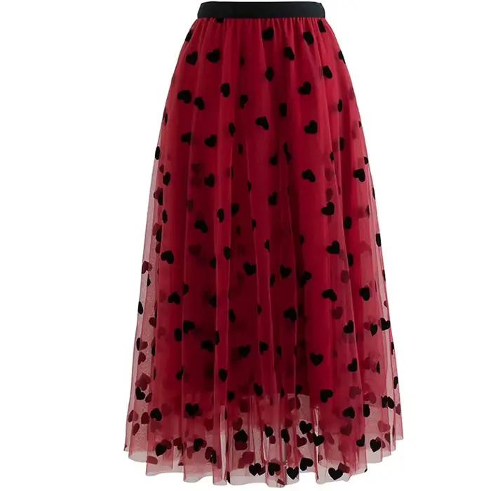 Jupes femmes français rétro maille 2026 taille haute Midi a-ligne jupe en peluche en forme de coeur 