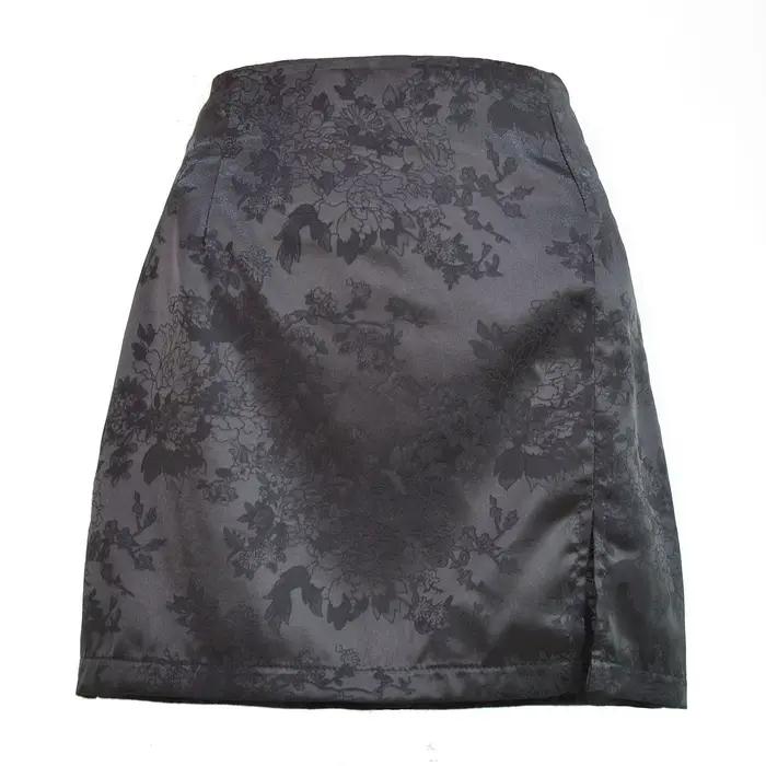 Jupe fendue en satin jacquard pour femme, taille haute, fermeture éclair, sexy, style Harajuku, WSL4