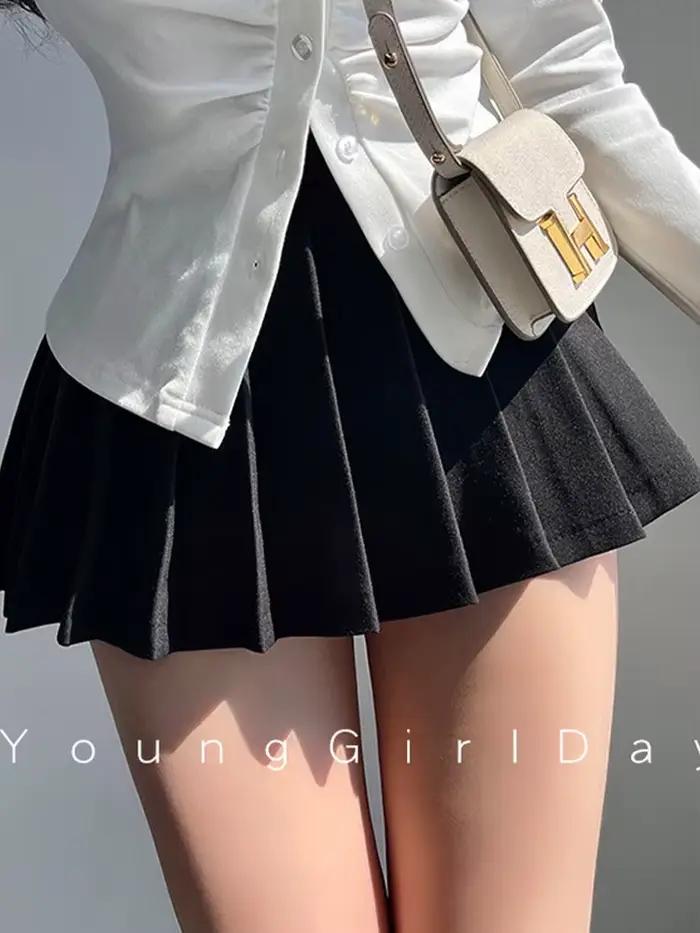 Jupe plissée avec short pour femme, taille haute, sexy, blanc, noir, ligne A, pouvez-vous aru coréen