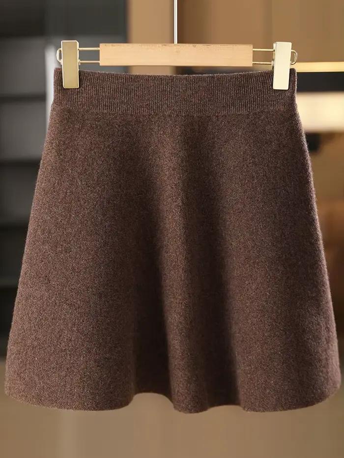 Femmes 100% laine mérinos jupes Mini a-ligne taille élastique jupes automne hiver cachemire au-dessu