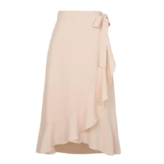 Longue jupe en mousseline de soie rose pour femmes, tenue d'été à lacets irréguliers, couleur unie, 