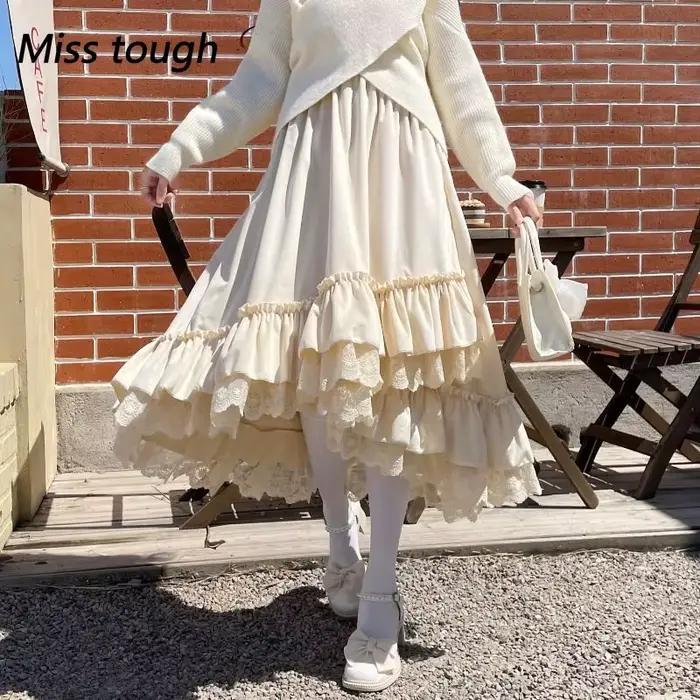 Jupe élégante pour femmes de style français, jupe longue en velours vintage à motifs en dentelle, st