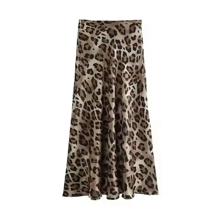 Jupe longue à imprimé léopard pour femmes HH, mode estivale, jupes imprimées en satin vintage, mode 