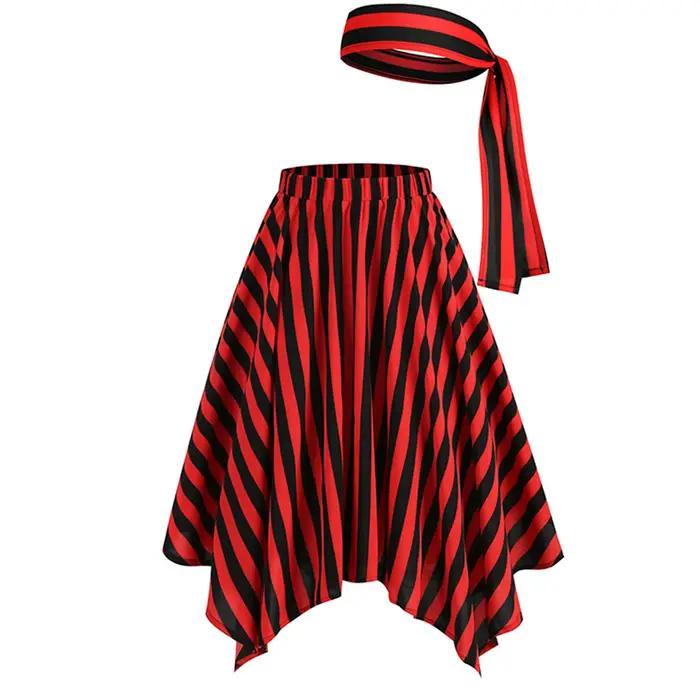 Jupe femme mode noir rouge couleur bloc rayure jupe taille élastique jupes avec ceinture fête Cospla