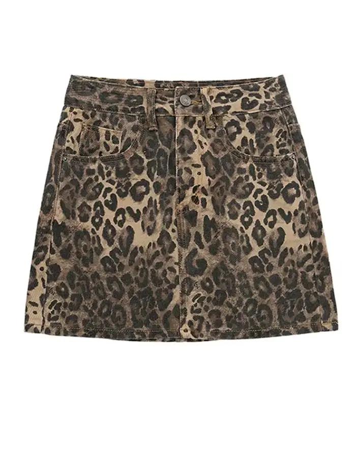 Jupe trapèze imprimée pour femme, sexy, motif léopard, enveloppée sur la hanche, taille haute, style
