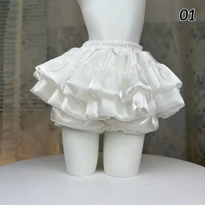 Jupe courte taille élastique douce, jupe bouffante Chic à volants gâteau princesse en Satin