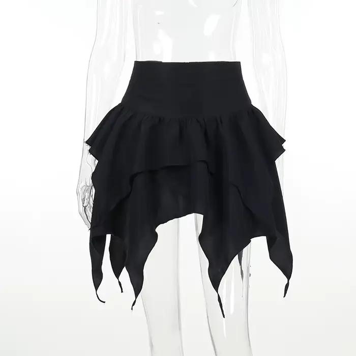 Mini-jupe courte froncée à volants pour femmes, jupes irrégulières punk gothiques, robe de proximité