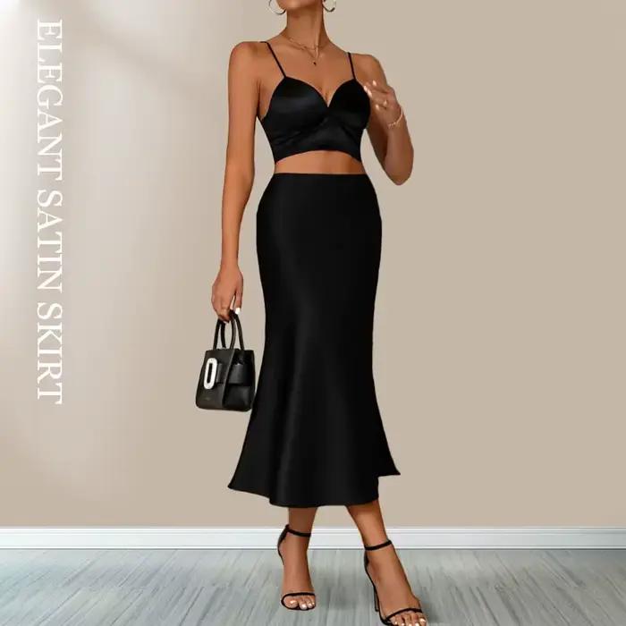 Jupes en Satin pour femmes, Style coréen, Champagne, bureau, taille haute, ligne a, mode élégante, c