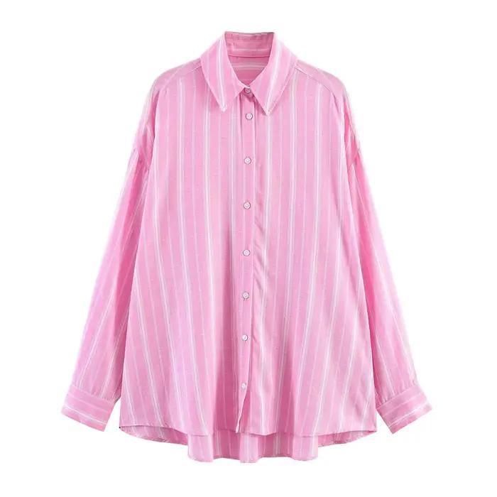 Ensemble jupe élégante pour femme HH, rayures roses, col à revers, chemise à manches longues à simpl