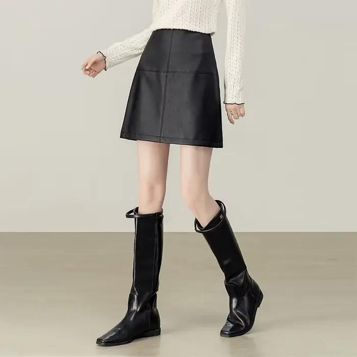 Jupe en similicuir PU SENTUBILA pour femme, nouvelle collection automne 2026, taille mi-haute, chic 