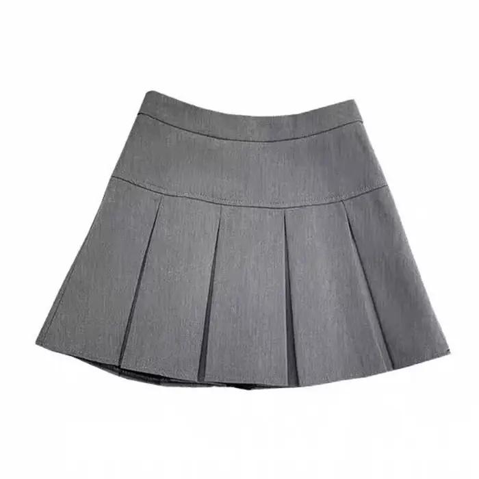 Mini jupe plissée taille haute pour femme, fermeture éclair, mode trapèze, gris, étudiant, JK, été, 