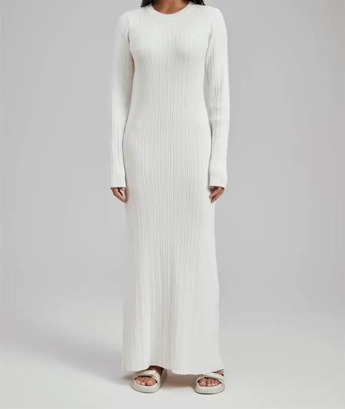 Jupe longue tricotée avec Base chaude, robe en laine à manches longues, automne et hiver 2025