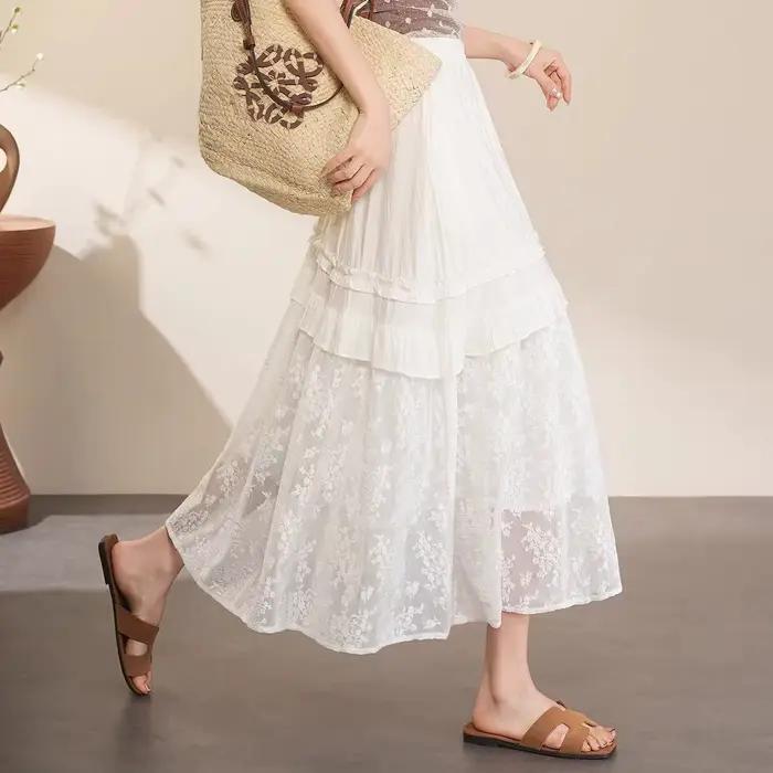 Jupe en dentelle blanche pour femme, nouvelle collection été 2026, élégante et tendance, jupe drapée