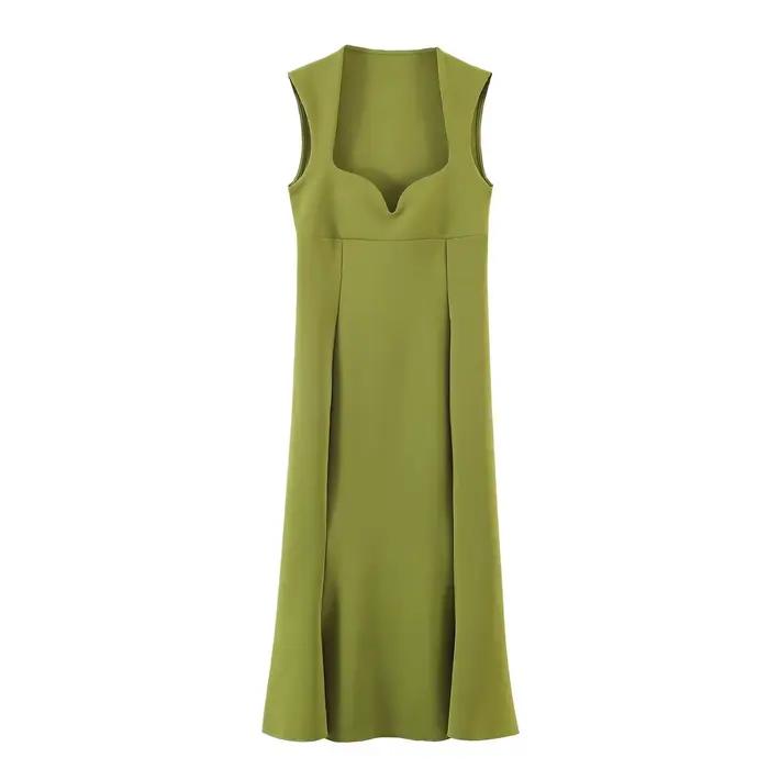 Robe midi moulante en forme de cœur pour femme, sans manches, plissée, tricotée, coupe trapèze, pour