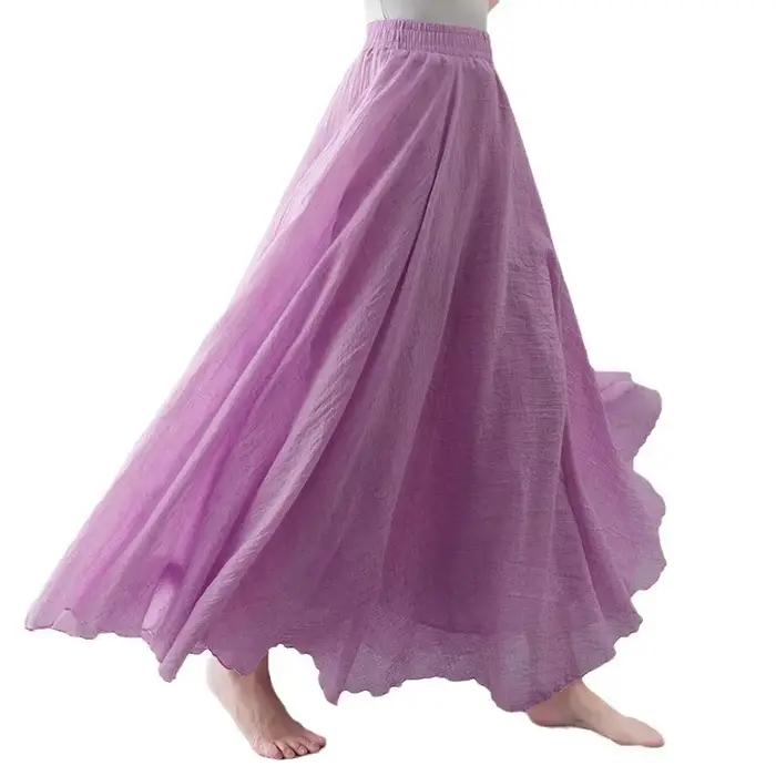 Jupe longue en coton et lin, Style artistique japonais, ligne a, Design sensible, décontracté, éléga