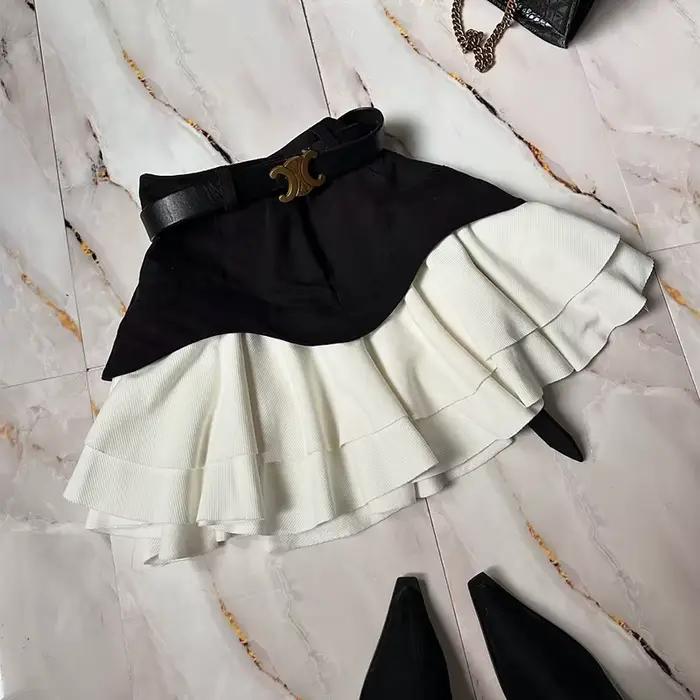 Jupe gâteau en jean pour femmes, ligne A, courte, taille haute, volants, épissure élégante, Y2k, Str