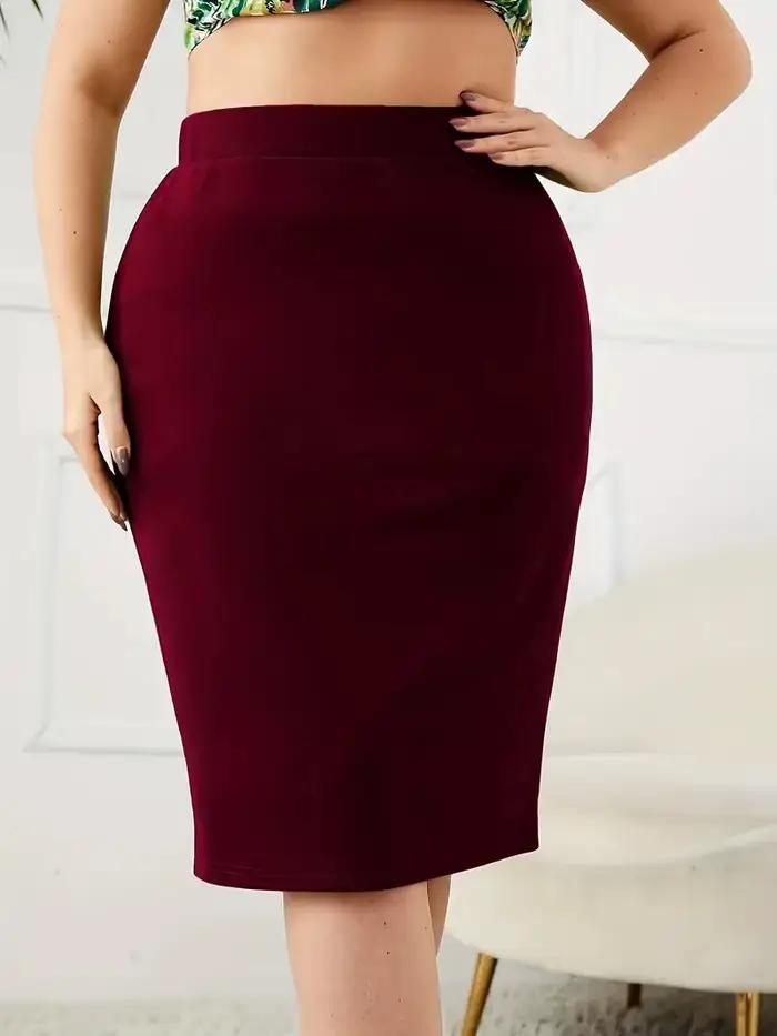 Jupe slim unie grande taille été 2026, jupe décontractée taille haute fendue, vêtements grande taill