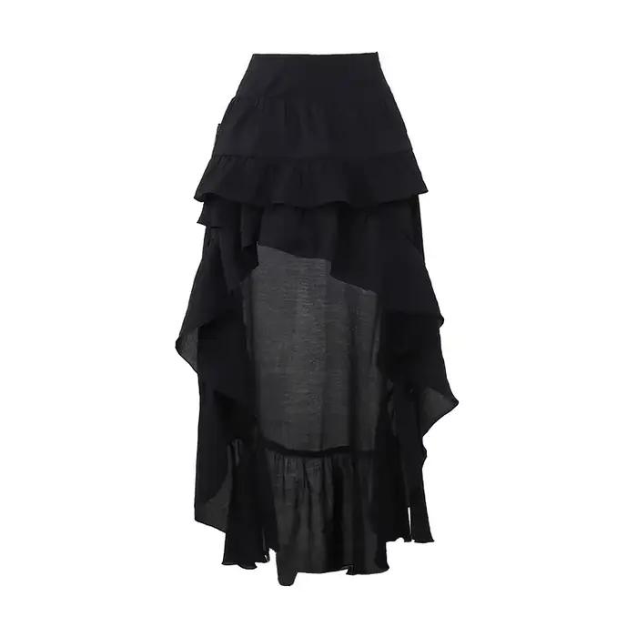 Goth foncé Kawaii noir jupes à plusieurs niveaux 90S rétro ourlet irrégulier bas de fête centre comm