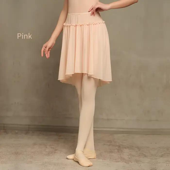 Jupes de ballet pour femme, jupes en nylon irrégulières en maille souple, jupe de danse rose à taill