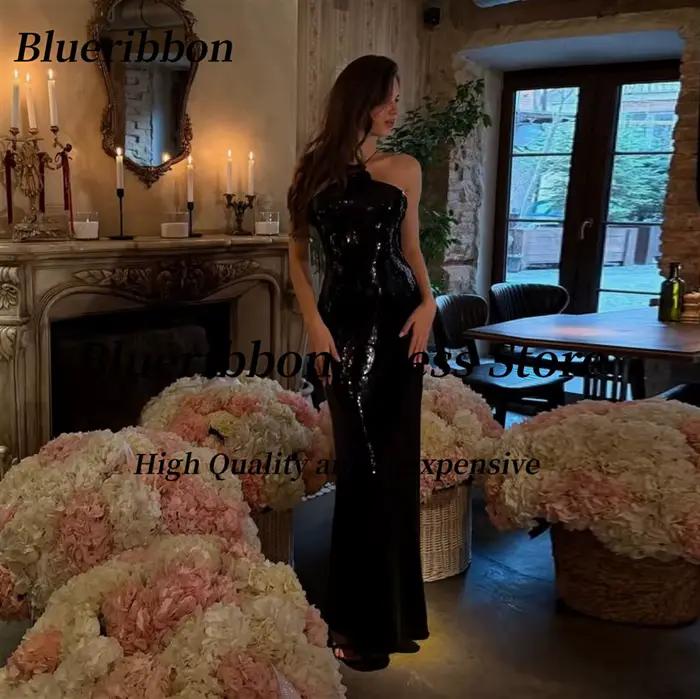 Robe de demoiselle d'honneur Blueribbon pour mariage, col halter, dos sexy, robes de bal longues à s