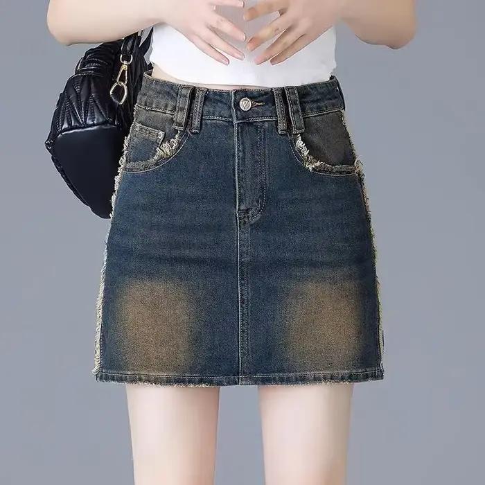 Jupe en jean femme rétro taille haute frange femme jean jupes bleu luxe élégant esthétique Chic vête
